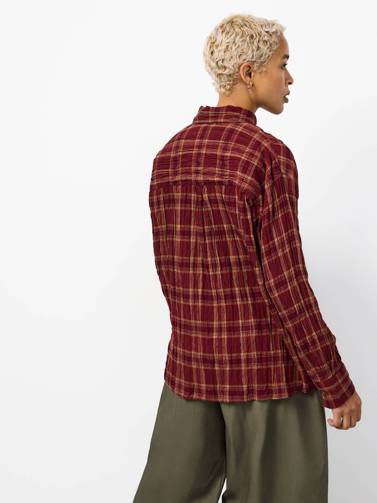 Dark Red Cotton-Rich Check Shirt 14 - Image 4